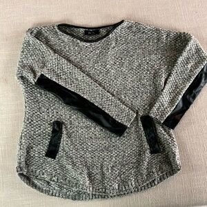 BCX Medium Sweater with Faux Leather Sleeve Detail